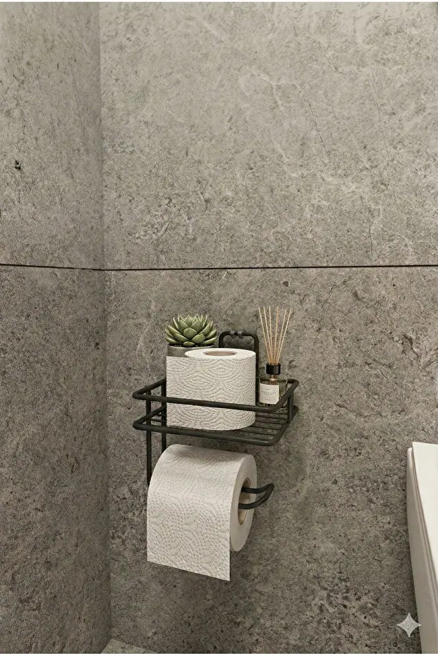 Yapışkanlı Yedek Raflı Tuvalet Kağıdı Askılığı Banyo Düzenleyici - görsel 2