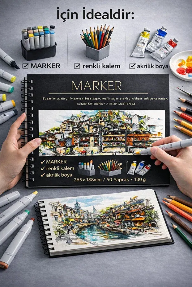 BEYZANA Marker Kalem Boyama Defteri Prime 16k Alt Tarafa Geçirmez Pad - görsel 2