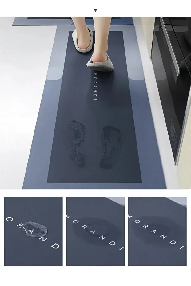 Büyük Boy Sihirli Su Emici Mutfak Ve Banyo Paspası Dikdörtgen 118*38 Cm Mavi - görsel 4