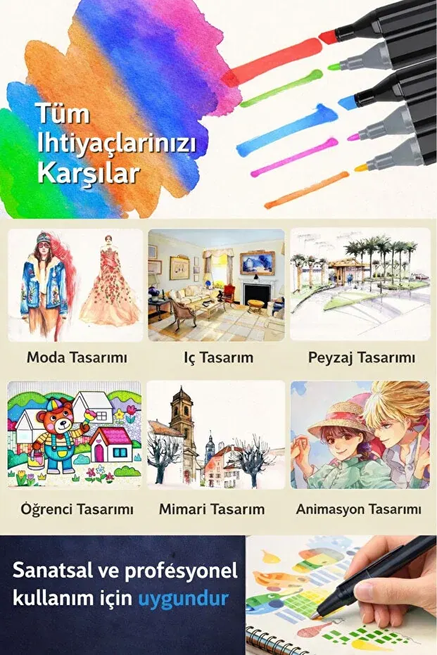 BEYZANA Pencraft 24’lü Profesyonel Marker Boya Kalem Seti, Proje,mimarlık Çizim Seti - görsel 5
