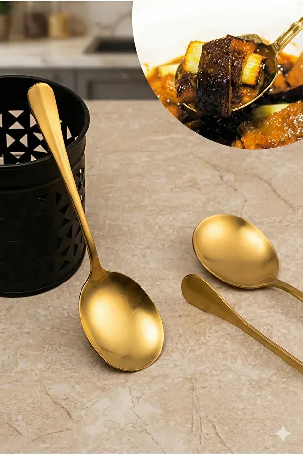 BEYZANA Gold 3 Adet Çelik Servis Kaşık 21 Cm - görsel 2