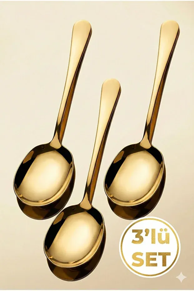 BEYZANA Gold 3 Adet Çelik Servis Kaşık 21 Cm - görsel 3