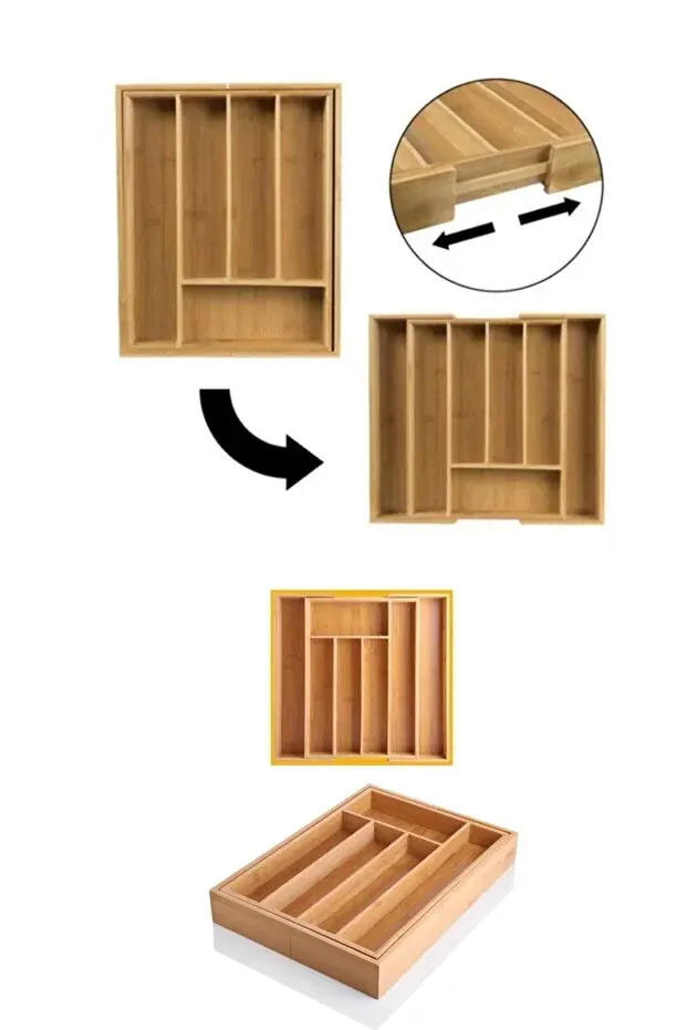 BEYZANA Ölçü Ayarlı 5-7 Bölmeli Bambu Kaşıklık - Çekmece İçi Tezgah Üstü Kaşıklık Organizer - görsel 4