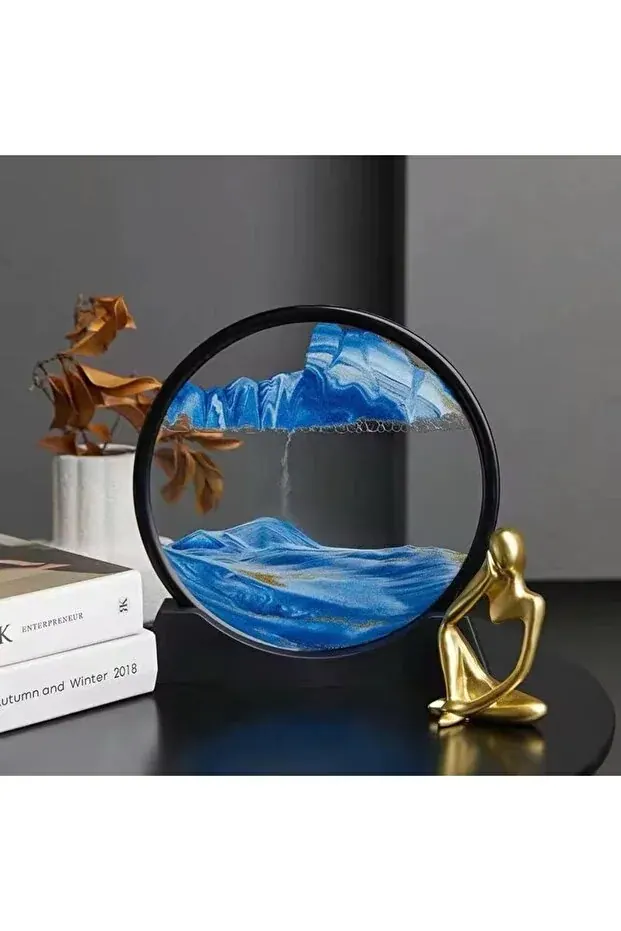 BEYZANA Mavi Hareketli Kum Sanatı Resim Sandscapes Yuvarlak Cam 3D Özel Sevgili Gününe Özel Hediyelik - görsel 2