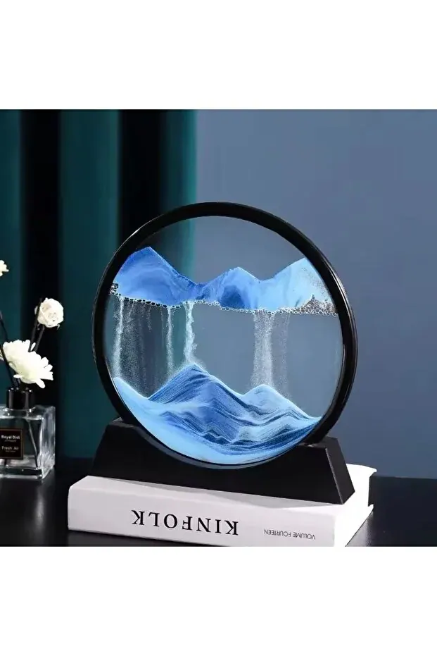 BEYZANA Mavi Hareketli Kum Sanatı Resim Sandscapes Yuvarlak Cam 3D Özel Sevgili Gününe Özel Hediyelik - görsel 4