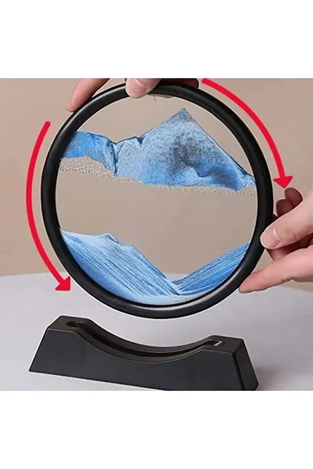 BEYZANA Mavi Hareketli Kum Sanatı Resim Sandscapes Yuvarlak Cam 3D Özel Sevgili Gününe Özel Hediyelik - görsel 5