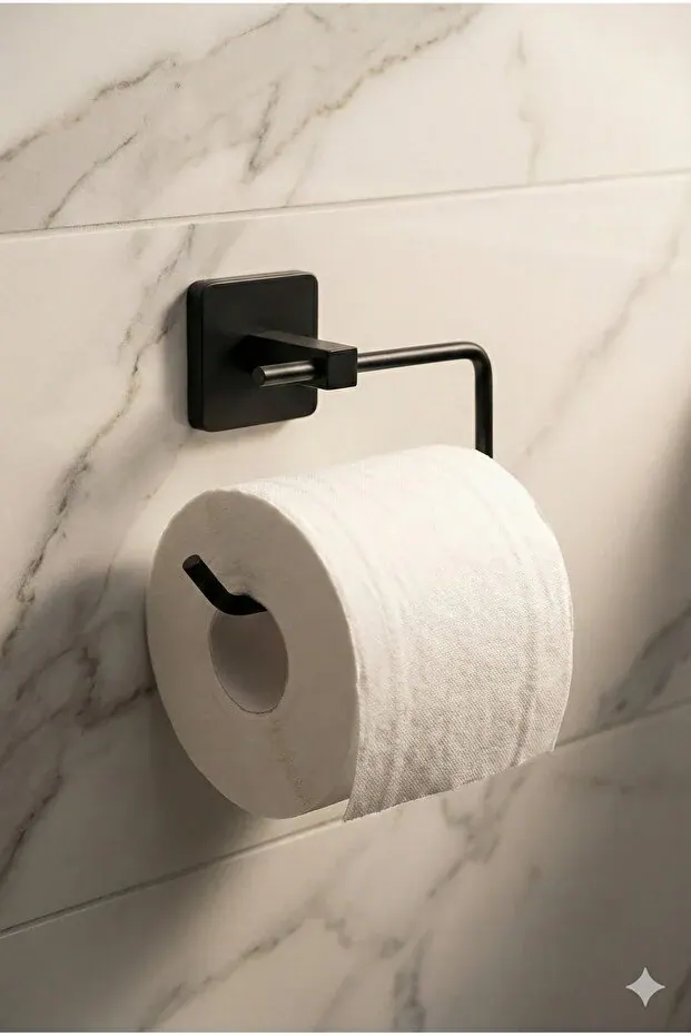 Jasmin Yapışkanlı Siyah Kare Açık Tuvalet Kağıtlığı, Wc Kağıtlık, Tuvalet Kağıdı Askısı - görsel 2