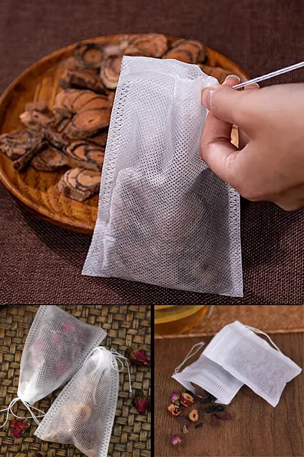 BEYZANA 100 Adet İpli Çaydanlık İçi Çay Demleme Poşeti Filtre Kahve Bitki Çayı Süzgeci - görsel 2