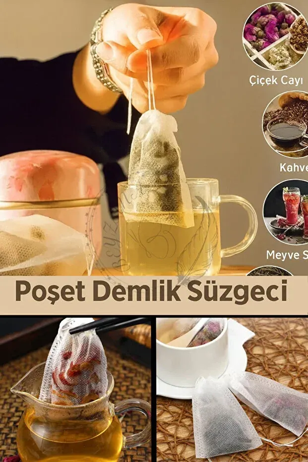 BEYZANA 100 Adet İpli Çaydanlık İçi Çay Demleme Poşeti Filtre Kahve Bitki Çayı Süzgeci - görsel 3