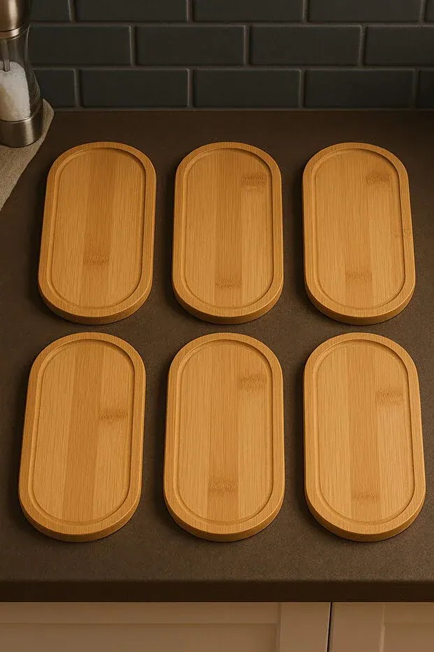 BEYZANA 6 Adet Bambu Sunumluk Yağlık Altlığı Sabunluk Altlığı Çok Amaçlı Tepsi 23*12 cm - görsel 3