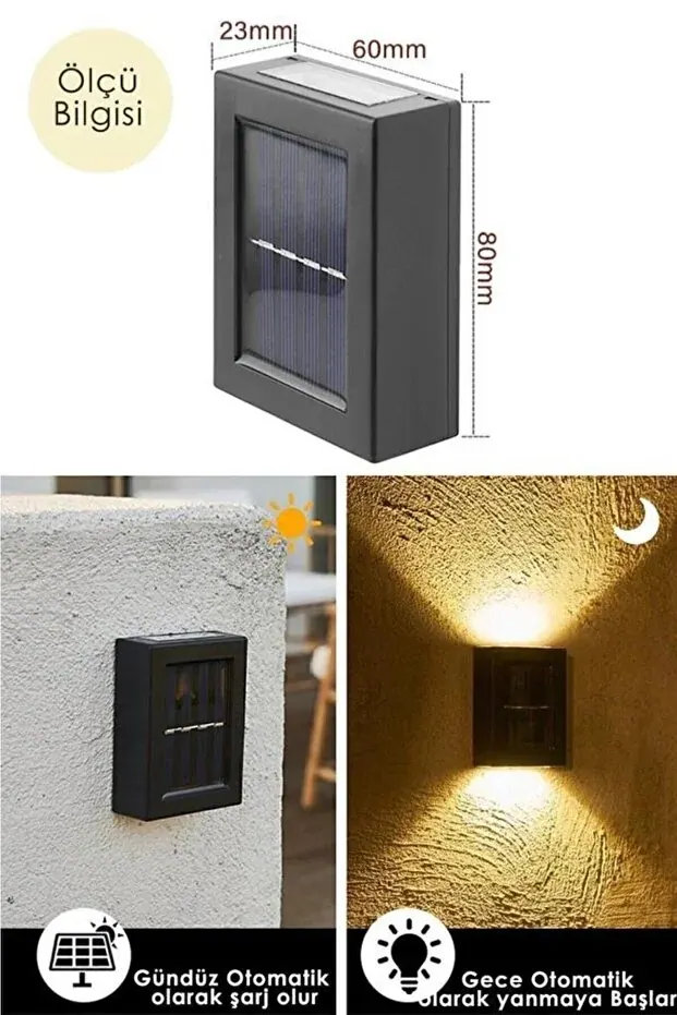 BEYZANA Tekli Yeni Model Solar Çift Taraflı Duvar Lambası Güneş Enerjili Aydınlatma Dekorasyon Aplik Işık - görsel 4