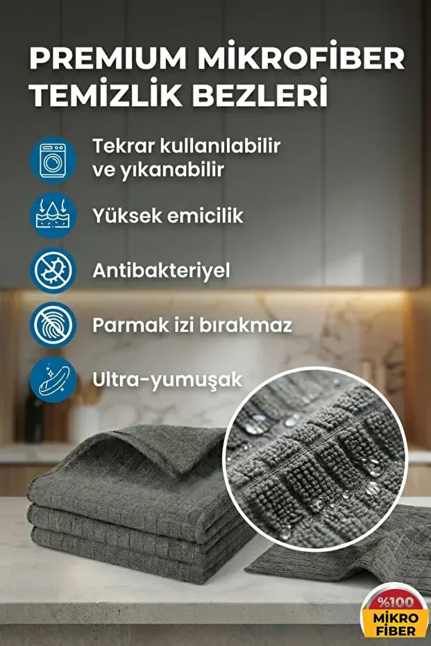 BEYZANA Gri 3'lü -Alman Teknolojisi- Mutfak Bezi -MİKROFİBER- 40 CM X 40 CM - görsel 3
