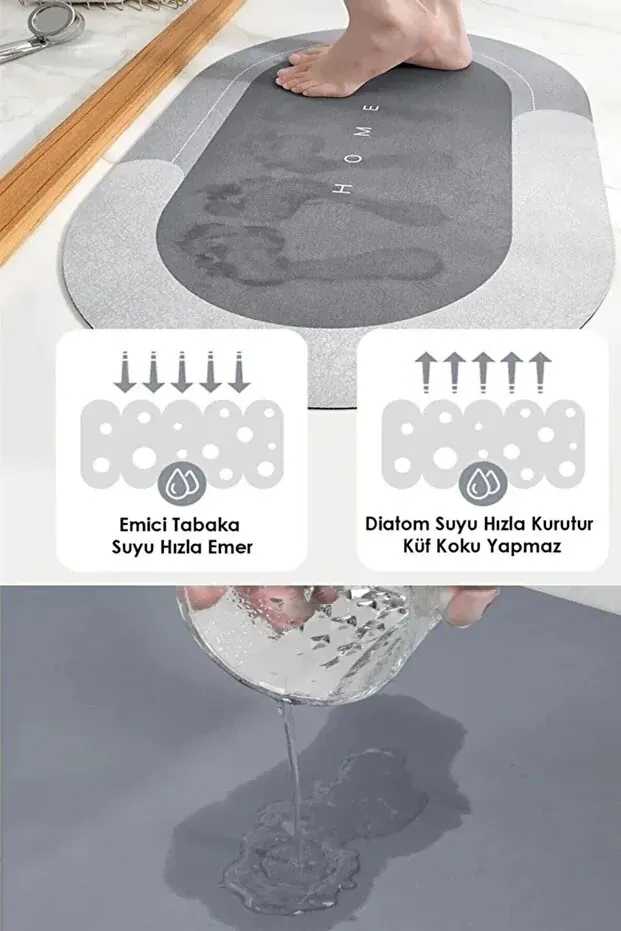 BEYZANA Su Emici Paspas Şık Tasarım Abdest Paspası Kaymaz Taban Diyatom 40*60 Cm Oval Paspas - görsel 4