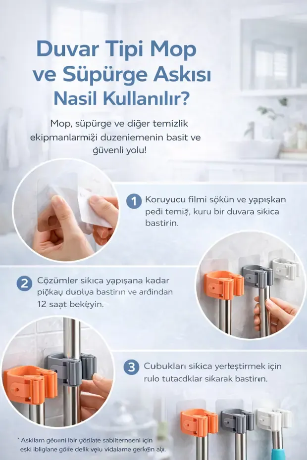 1 Adet Paspas Süpürge Fırça ve Mop Askısı Sap Tutucu Mutfak Askı - görsel 2