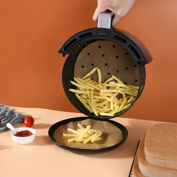 100 Adet Air Fryer Pişirme Kağıdı Tek Kullanımlık Yağ Geçirmez Kağıt Yuvarlak Delikli Model Airfryer