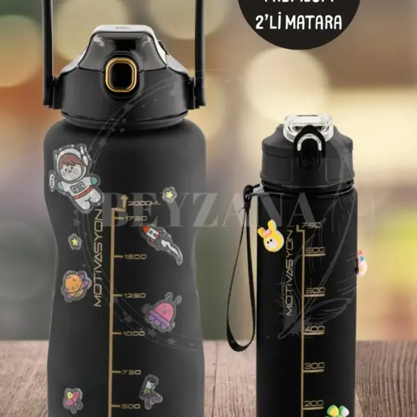 Yavrulu Premium Bpa Içermez 2li Motivasyonel 2 Litre Su matarası +750ml Matara Su Matarası,Su Şişesi