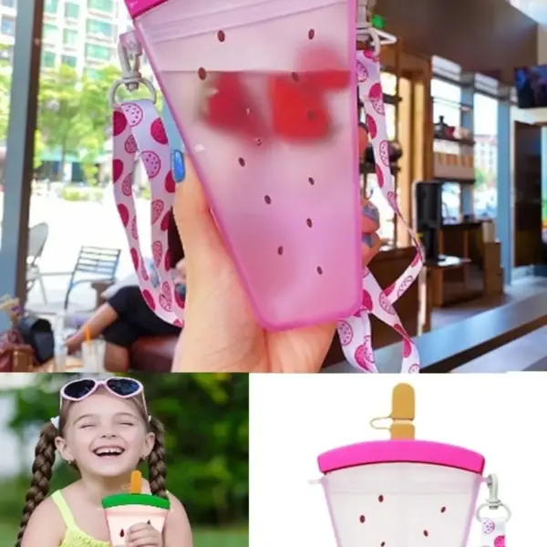 Karpuz Şekili Motivasyonel Su Matarası 320ml Pipetli Su Şişesi Askılı Bpa Içermez Suluk Renkli Suluk